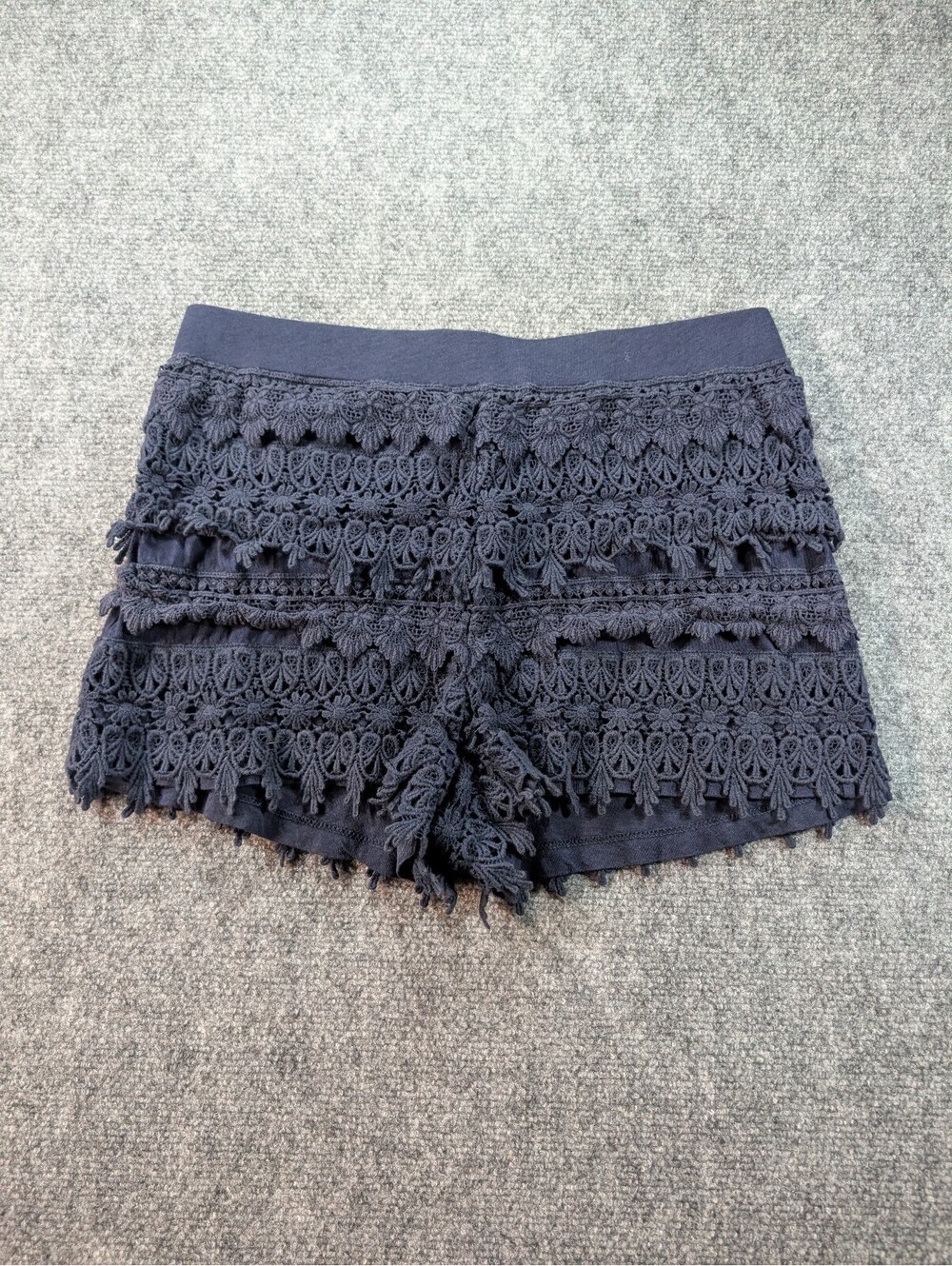 Express Womens Small Navy Blue Lace Ruffle Shorts Boho Whimsygoth Dark Coquette